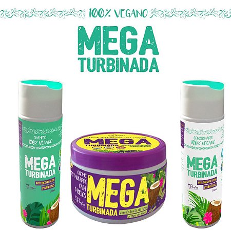 Kit Mega Turbinada Restauração Capilar Vegana- 3 Produtos (Shampoo 250ml, Condicionador 250ml e Máscara restauradora efeito teia 250g)