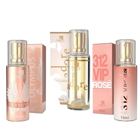 Kit com 3 Deo Colonias Femininas - Inspirados Olympus, 312 Rose e Adore