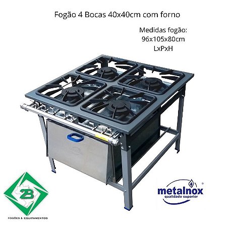 Fogão 4 Bocas 40x40 Com Forno Metalnox