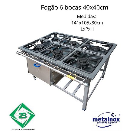 Fogão 06 Bocas 40x40cm Metalnox