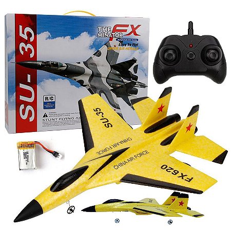 Avião Planador Su-35 Controle Remoto Espuma Fx Minator Ch2.4