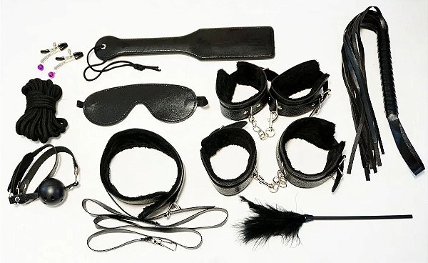 Kit 10 Pcs Bondage Bdsm Submissão Fetiche Chicote Palmatória