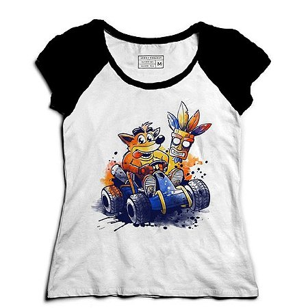 Camiseta Feminina Raglan Crash - Loja Nerd e Geek