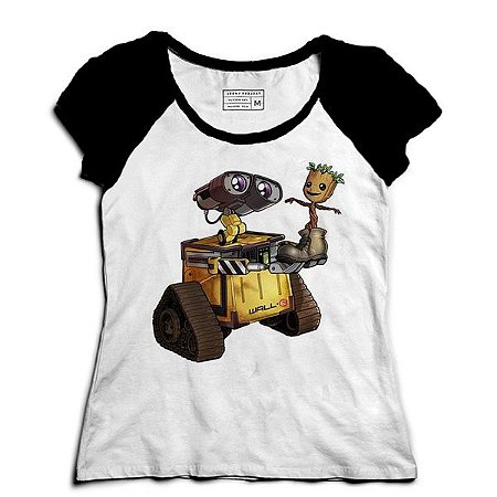 Camiseta Feminina Raglan Robo and Tree - Loja Nerd e Geek