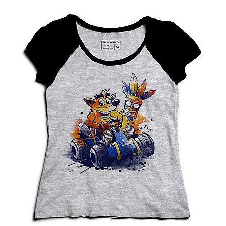 Camiseta Feminina Raglan Crash - Loja Nerd e Geek