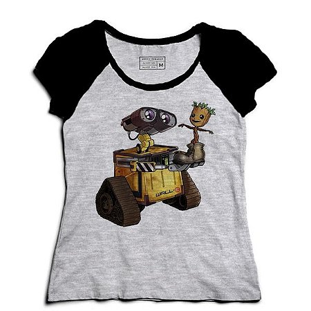 Camiseta Feminina Raglan Mescla Robo and Tree - Loja Nerd e Geek