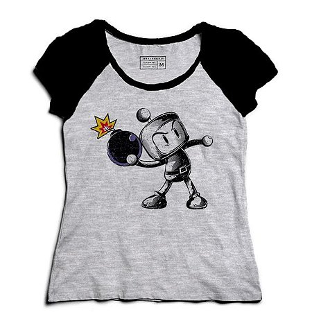 Camiseta Feminina Raglan Mescla Bombardeio - Loja Nerd e Geek