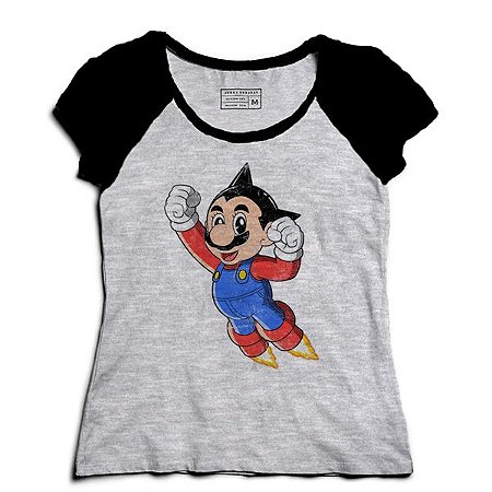 Camiseta Feminina Raglan Mescla Super Plumber Word - Loja Nerd e Geek