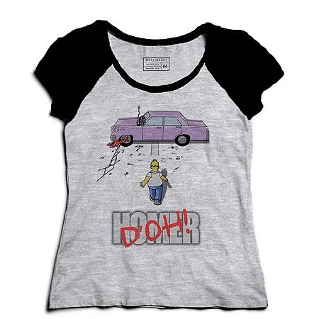Camiseta Feminina Raglan Mescla Homer Simpsons - Loja Nerd e Geek