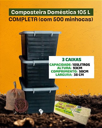 Composteira Doméstica 105 L (com 500 minhocas)