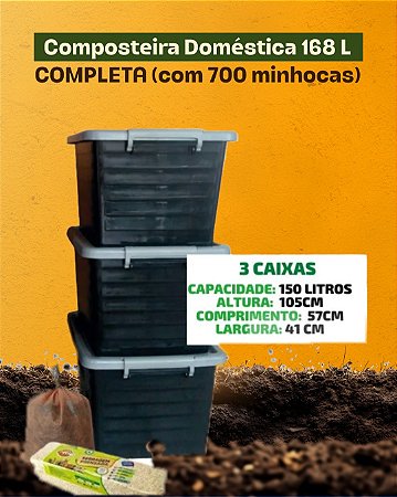 Composteira Doméstica 168 L COMPLETA (com 700 minhocas)
