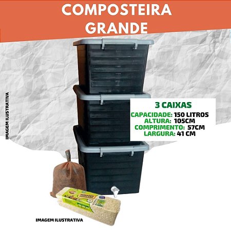 Composteira Doméstica 168 L COMPLETA (com 700 minhocas)