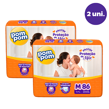 Kit 2 Pacotes Fralda Descartável Infantil Pom Pom Derma Protek Hiper
