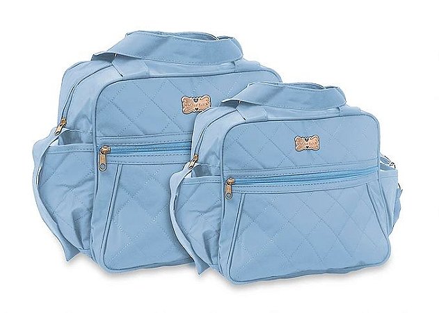 Kit Com 2 Bolsas Mave Baby Azul Claro Menino Maternidade Luxo Super Promoção