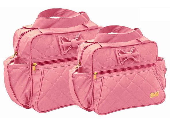 Kit Com 2 Bolsas Mave Baby Rosa Menina Maternidade Laço Luxo Super Promoção
