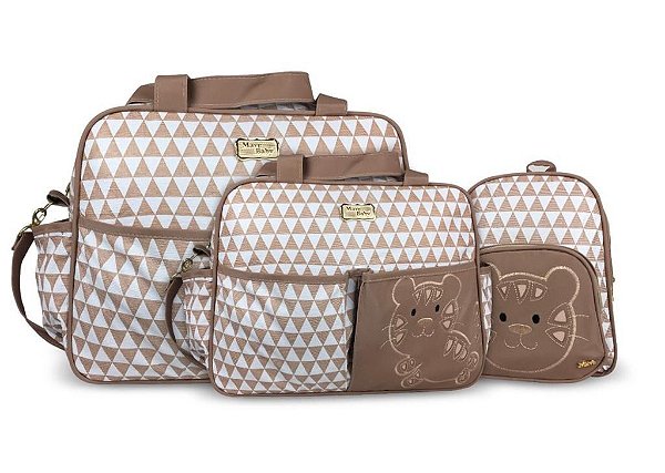 Kit Bolsa Maternidade Mave Baby Com Mochila Caramelo Chevron 3 Peças