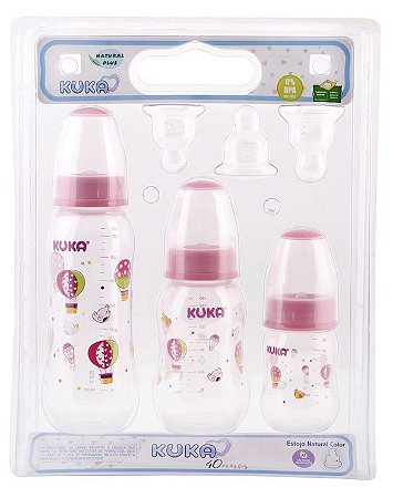 Kit Com 3 Mamadeiras Kuka Bico Ortodontico Rosa