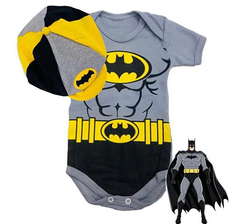 Kit Body Bebê Batman Cinza Com Boina