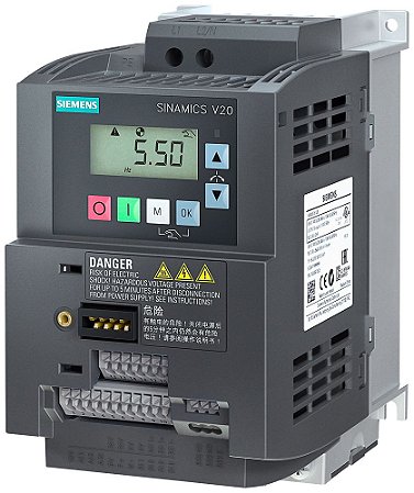 INVERSOR DE FREQUÊNCIA SINAMICS V20 MONOFÁSICO 200 - 240VCA 1,5CV 6A - 6SL32105BB211UV1 SIEMENS