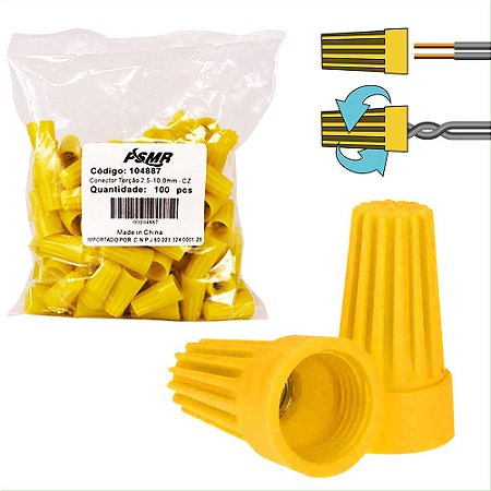 CONECTOR TORÇÃO 2,5 - 10MM EMBALAGEM C/100 UNIDADES AMARELO - P74 PSMR