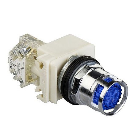 BOTAO IMPULSAO 30MM METAL. LUMINOSO 1NA+1NF C/LED ALTO BRILHO 24VCA/VCC AZ