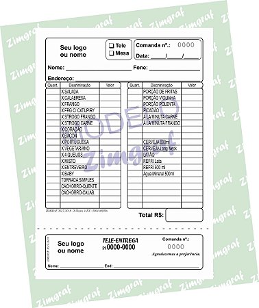 Comandas 10X15 - Modelo 1556