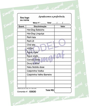 Comandas 10X15 - Modelo 1558