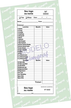 Comandas 10X20 - Modelo 1586