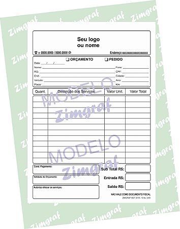 Blocos Orçamento / Pedido 15X20 - Mecânica - Modelos 6056(1v)/6057(2v)