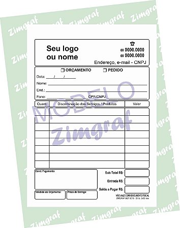 Blocos Orçamento / Pedido 10X15 - Loja - Modelos 6006(1v)/6007(2v)