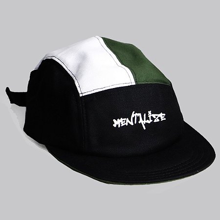 BONÉ FIVE PANEL MENTALIZE - COR PRETO / BRANCO / VERDE- TECIDO SARJA