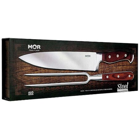 Conjunto kit jogo de faca e garfo churrasco Inox 8" Mor