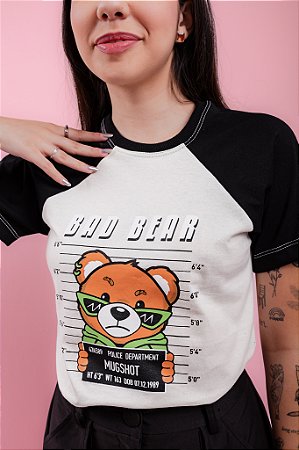 T-shirt Raglan Bad Bear - Preto
