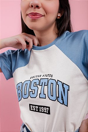 T-shirt Raglan Boston - Off/Azul