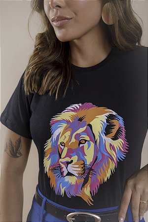 TSHIRT LEÃO COLOR - PRETO