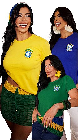 T-Shirt Brasil Bordada 100% Algodão