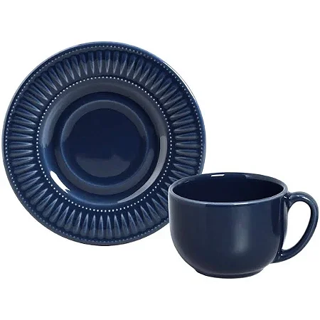 Conjunto 6 Xícaras Chá com Píres Daisy Deep Blue - Porto Brasil