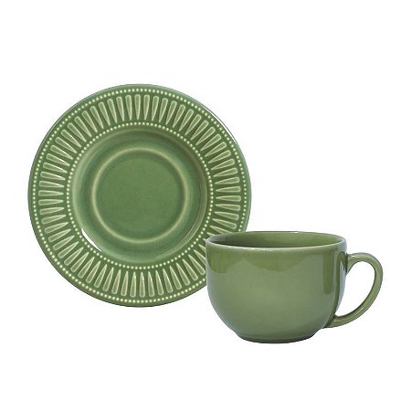 Conjunto 6 Xícaras Chá com Píres Daisy Verde Salvia - Porto Brasil
