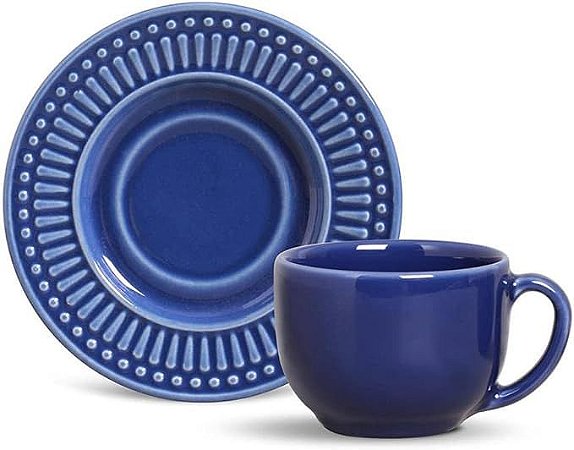 Conjunto 6 Xícaras Chá com Píres Roma Azul Navy - Porto Brasil