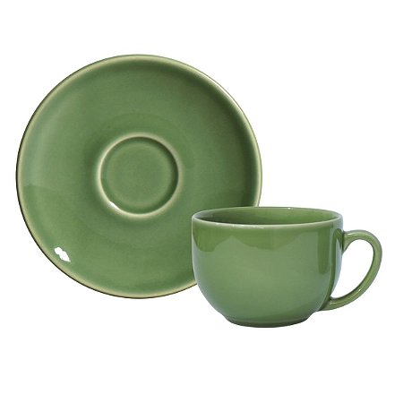 Conjunto 6 Xícaras Chá com 6 Píres Coup Verde Sálvia - Porto Brasil