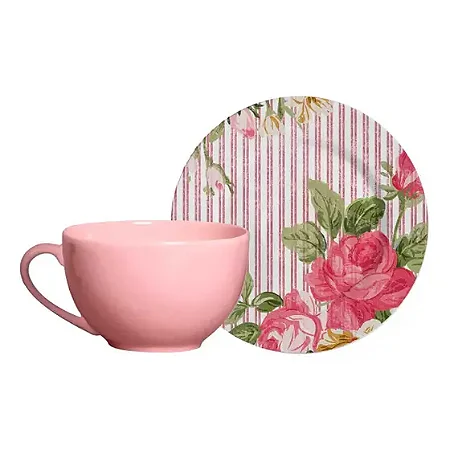 Conjunto 6 Xícaras Chá com Pires Rosa Suave Adore 250ml - Alleanza