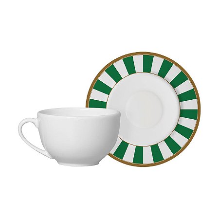 Conjunto Xícaras Chá com Pires Stripe Verde - Alleanza