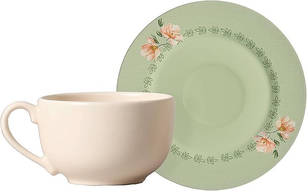 Conjunto 6 Xícaras Chá com Pires Salmão Magnolia By Aurora - Alleanza