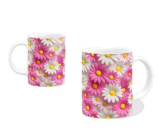 Caneca de Porcelana Branca 3 D Rosa
