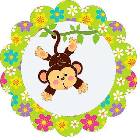 12 Adesivo/rótulo macaco 5x5 redondo para lembrancinha