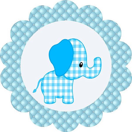 12 Adesivo/rotulo elefante azul  5x5 (personalizamos qualquer tema sem o nome do aniversariante)