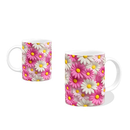 Caneca de Porcelana branca 3 D Rosa