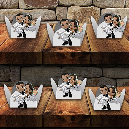 Forminha para casamento com aplique casal negro com 100 unidades