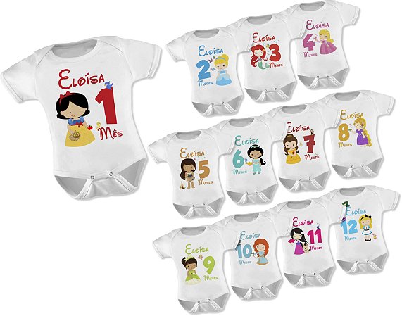 Kit Body Mesversario Princesas Disney Baby Clic Moda Criativa