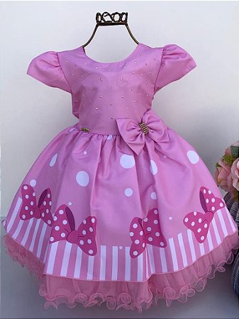 vestido festa minnie rosa